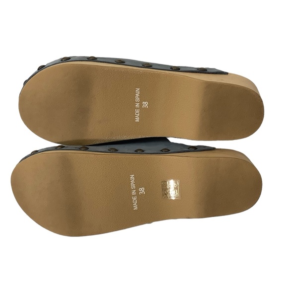 Boden Leather Suede Wooden Studded Heeled Clogs Light Blue - Picture 4 of 6